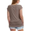image:imageWIHOLL Womens V Neck Ruched Cap Sleeve T ShirtCoffee