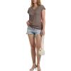 image:imageWIHOLL Womens V Neck Ruched Cap Sleeve T ShirtCoffee