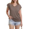 image:imageWIHOLL Womens V Neck Ruched Cap Sleeve T ShirtCoffee