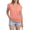 image:imageWIHOLL Womens V Neck Ruched Cap Sleeve T ShirtCoral