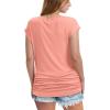 image:imageWIHOLL Womens V Neck Ruched Cap Sleeve T ShirtCoral