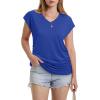 image:imageWIHOLL Womens V Neck Ruched Cap Sleeve T ShirtDark Blue