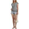 image:imageWIHOLL Womens V Neck Ruched Cap Sleeve T ShirtGray