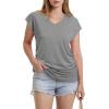 image:imageWIHOLL Womens V Neck Ruched Cap Sleeve T ShirtGray