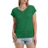 image:imageWIHOLL Womens V Neck Ruched Cap Sleeve T ShirtGreen