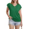 image:imageWIHOLL Womens V Neck Ruched Cap Sleeve T ShirtGreen