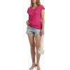 image:imageWIHOLL Womens V Neck Ruched Cap Sleeve T ShirtHot Pink