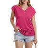 image:imageWIHOLL Womens V Neck Ruched Cap Sleeve T ShirtHot Pink