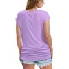 image:imageWIHOLL Womens V Neck Ruched Cap Sleeve T ShirtPurple