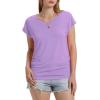 image:imageWIHOLL Womens V Neck Ruched Cap Sleeve T ShirtPurple