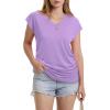 image:imageWIHOLL Womens V Neck Ruched Cap Sleeve T ShirtPurple