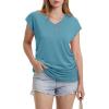 image:imageWIHOLL Womens V Neck Ruched Cap Sleeve T ShirtTurquoise