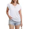 image:imageWIHOLL Womens V Neck Ruched Cap Sleeve T ShirtWhite