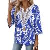 image:imageWIHOLL 34 Length Sleeve Womens Tops Boho V Neck Lace Shirt Trendy Blouses Dressy Casual Vacation Clothes S3XL02  Blue Tribal White Floral