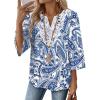 image:imageWIHOLL 34 Length Sleeve Womens Tops Boho V Neck Lace Shirt Trendy Blouses Dressy Casual Vacation Clothes S3XL02  White Tribal Blue Floral