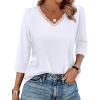 image:imageWIHOLL 34 Length Sleeve Womens Tops Lace V Neck Tunic Tops Loose Fit Dressy Casual Shirts BlousesWhite