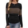 image:imageWIHOLL Long Sleeve Shirts for Women Fall Fashion Thermal Shirts Rib Knit Winter Clothing Warm Undershirts Basic TShirts0brown Stripes