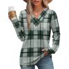 image:imageWIHOLL Long Sleeve Shirts for Women Fall Outfits V Neck T Shirts Button Down Tunic Tops Fashion Clothing1green Grid