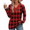 image:imageWIHOLL Long Sleeve Shirts for Women Fall Outfits V Neck T Shirts Button Down Tunic Tops Fashion Clothing1red Plaid