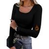 image:imageWIHOLL Long Sleeve Thermal Shirts for Women Light Fleece Tops Spring 2026 Square Neck Basic TeesAblack