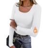 image:imageWIHOLL Long Sleeve Thermal Shirts for Women Light Fleece Tops Spring 2026 Square Neck Basic TeesAwhite