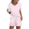 image:imageWIHOLL Pajamas for Women Set Two Piece Lounge Summer Outfits Short Sleeve Tops amp Shorts Soft Sleepwear Chest Pocket 2026Pink and White Stripes