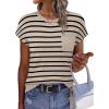 image:imageWIHOLL Short Sleeve Sweater for Women Crew Neck Trendy Summer Tops 2026 Travel Business Casual Spring Outfits with PocketStriped Apricot Black