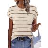 image:imageWIHOLL Short Sleeve Sweater for Women Crew Neck Trendy Summer Tops 2026 Travel Business Casual Spring Outfits with PocketStriped Apricot Coffee