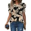 image:imageWIHOLL Summer Tops for Women Puff Sleeve Crewneck T Shirts Dressy Casual Blouses Spring Outfits Fashion ClothesBeige Leaf