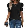 image:imageWIHOLL Summer Tops for Women Puff Sleeve Crewneck T Shirts Dressy Casual Blouses Spring Outfits Fashion ClothesBlack