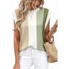 image:imageWIHOLL Tank Tops for Women Summer Lightweight Sweater Fashion Clothing Crew Neck T Shirts Cap Sleeve Business Casual Outfit0green Stripes