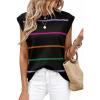 image:imageWIHOLL Tank Tops for Women Summer Lightweight Sweater Fashion Clothing Crew Neck T Shirts Cap Sleeve Business Casual Outfit2black Rainbow