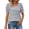 image:imageWIHOLL Tops for Women Summer Casual Ruffle Trim Sleeve Square Neck T ShirtsStripes Black