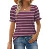 image:imageWIHOLL Tops for Women Summer Casual Ruffle Trim Sleeve Square Neck T ShirtsStripes Winered