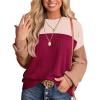 image:imageWIHOLL Womens Fall Fashion 2025 Long Sleeve Shirts Color Block Knitted Ribbed Tunic Tops Casual Loose Fit TrendyRed Wine