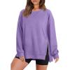 image:imageWIHOLL Womens Oversized Lightweight Sweatshirt with Side Slit Zipper Soft Crew Neck Pullover Long Sleeve Tops 2024 FashionL  Purple