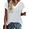 image:imageWIHOLL Womens Short Sleeve Sweater V Neck Cute Tops Trendy Spring Summer Striped Pullover Crochet Sweater VestBlue White