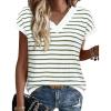 image:imageWIHOLL Womens Short Sleeve Sweater V Neck Cute Tops Trendy Spring Summer Striped Pullover Crochet Sweater VestGreen White
