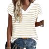 image:imageWIHOLL Womens Short Sleeve Sweater V Neck Cute Tops Trendy Spring Summer Striped Pullover Crochet Sweater VestKhaki White