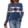 image:imageWIHOLL Womens Sweaters Trendy Color Block Tops Long Sleeve Shirts Fall Outfits Early Fall Fashion 2025 Winter ClothingUnique Plaid Navy
