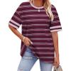 image:imageWIHOLL Womens T Shirts Loose Fit Short Sleeve Tees Crew Neck Color Block Summer Tops 2026 FashionPurplered Striped