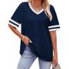 image:imageWIHOLL Womens T Shirts Loose Fit Short Sleeve Tees V Neck Color Block Summer Tops 2026 Fashion S4XL01  Blue