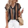 image:imageWIHOLL Womens Tops Dressy Casual Rolled Short Sleeve V Neck T Shirts Summer Business Work Blouses Crepe Texture OutfitsPpink Vertical Striped