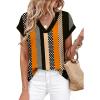 image:imageWIHOLL Womens Tops Dressy Casual Rolled Short Sleeve V Neck T Shirts Summer Business Work Blouses Crepe Texture OutfitsPstriped Polka Dot