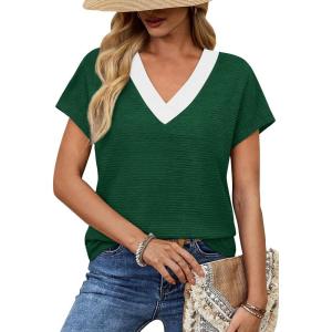 image:imageWIHOLL Blouses for Women Dressy Casual Summer Tops Short Sleeve Shirts Business Casual T Shirts Beach Vacation ClothesGreen