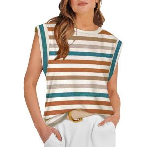 image:imageWIHOLL Cap Sleeve Tops for Women Summer Top Basic Tee Shirts Business Casual Tank Loose Fit 2026 FashionF  Stripedorange
