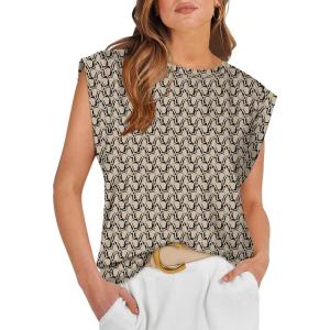 image:imageWIHOLL Cap Sleeve Tops for Women Summer Top Basic Tee Shirts Business Casual Tank Loose Fit 2026 FashionG  Coffee Print
