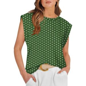 image:imageWIHOLL Cap Sleeve Tops for Women Summer Top Basic Tee Shirts Business Casual Tank Loose Fit 2026 FashionG  Green Polka Dots