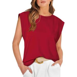 image:imageWIHOLL Cap Sleeve Tops for Women Summer Top Basic Tee Shirts Business Casual Tank Loose Fit 2026 FashionI  Red