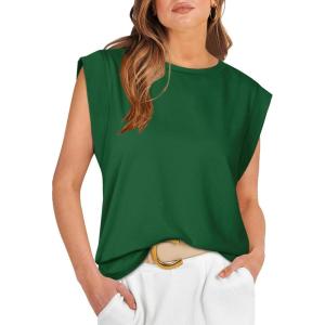 image:imageWIHOLL Cap Sleeve Tops for Women Summer Top Basic Tee Shirts Business Casual Tank Loose Fit 2026 FashionJ  Green